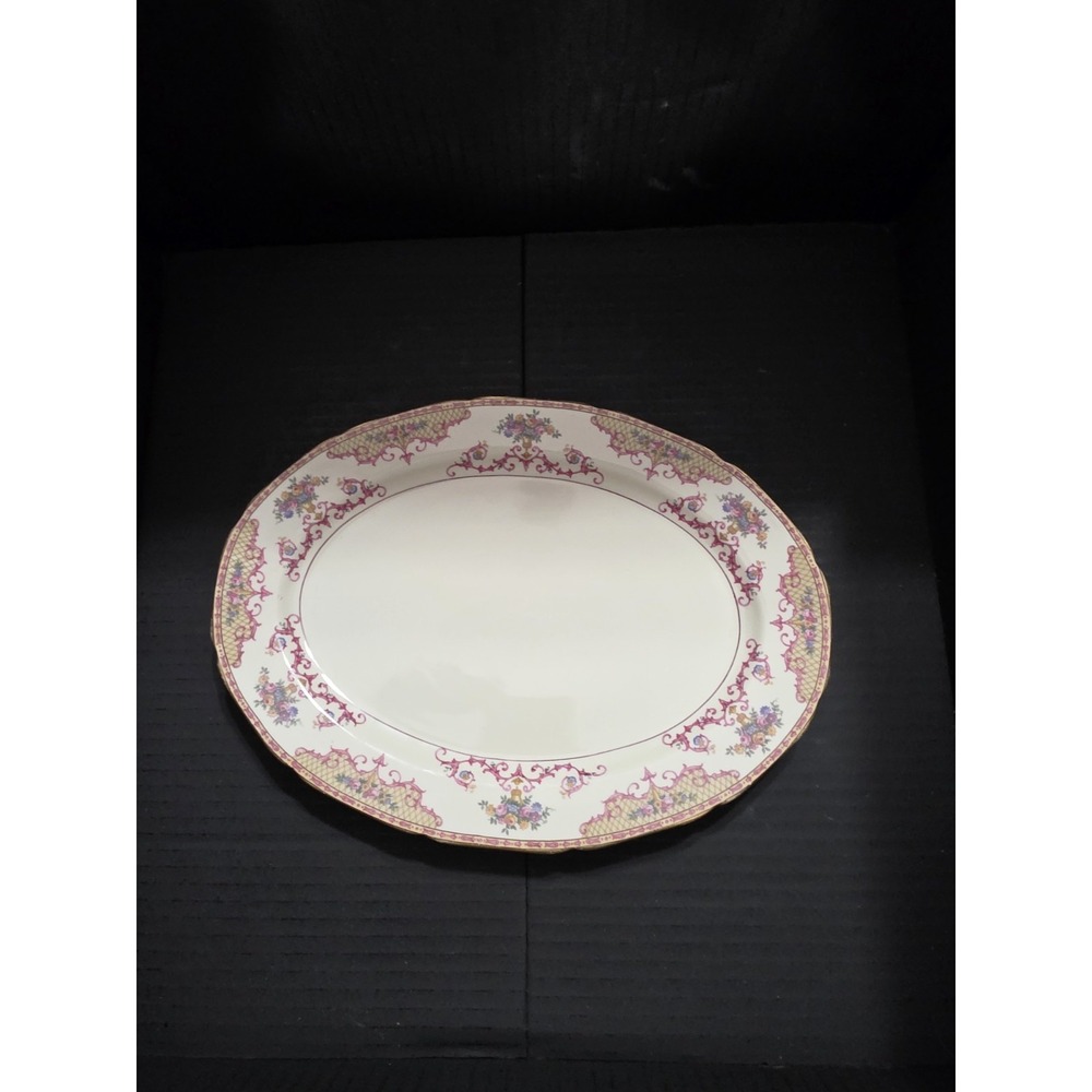 Heinrich Floral Oval Porcelain Platter White Pink Gold Bavaria 17in Printed